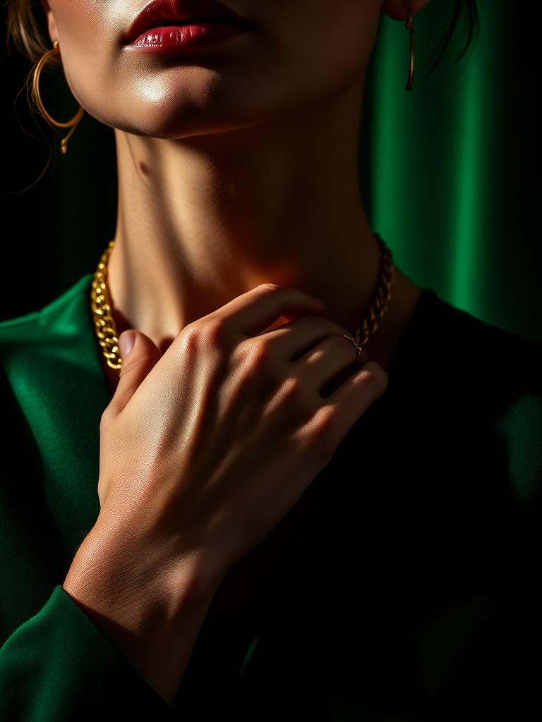 Luxury jewelry editorial, emerald velvet